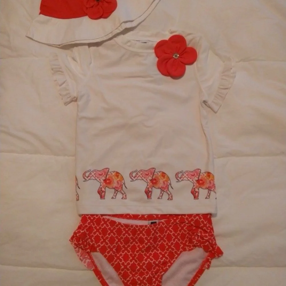 Kids Floral Elephant Swim Set with Coral Accent - Unbranded
